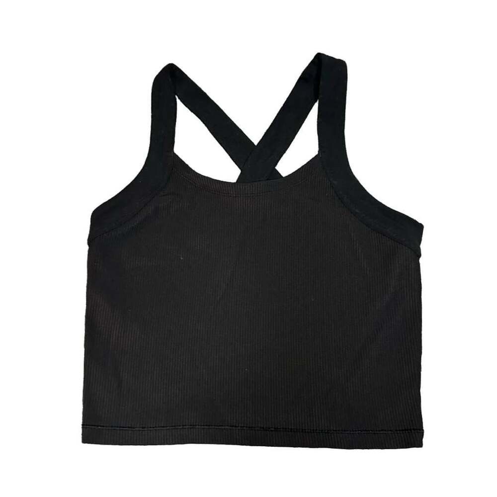 Athleta Crop Tank Top Black Criss Cross Back Ribbed